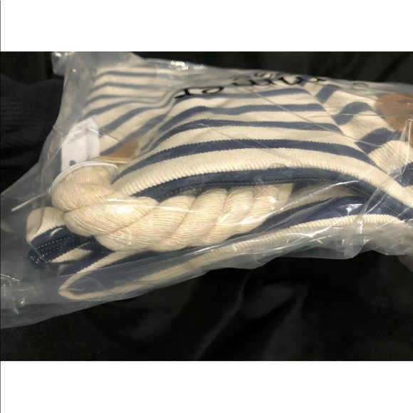 Summer and Rose Striped Tote Beach Bag Dark Navy Stripes Rope $58 - Picture 6 of 8